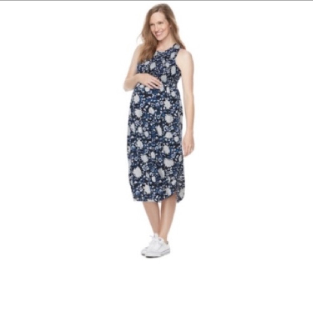 A:glow Maternity smocked print midi dress‎ NWT